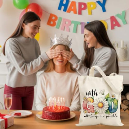Christian Gifts for Women, Canvas Tote Bag, Faith Gifts for Women Girl Sister Inspirational Religious Gift Birthday - color: Watercolor Daisy Christian 762