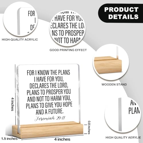 Christian Decor,jeremiah 29 11,Religious Gifts for Women Men,Bible Verse Religious Clear Acrylic Sign for Home Office Prayer Room - color: For I Know The Plans I Have For You, Declares The Lord, Plans To Prosper You And Not To Harm You, Plans To Give You