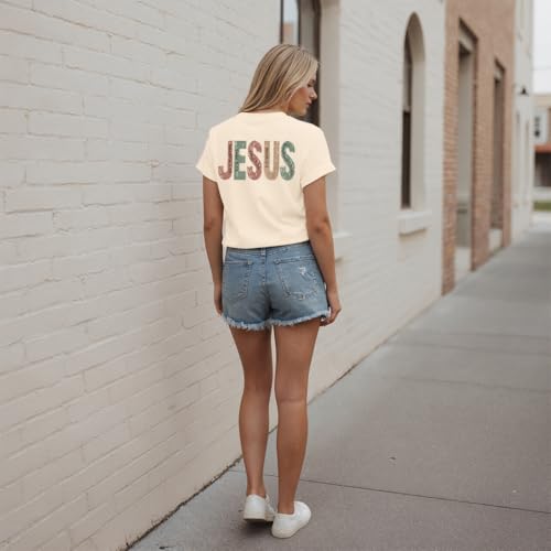 Christian Shirts for Women Jesus Tees Faith Shirts Bible Verse Print Tops - color: Apricot2, size: Medium