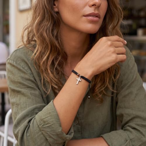 Christian Gifts for Women Men,Adjustable Religious Cross Brided String Faith Bracelet,Minimalism Catholic Baptism Accessories Jewelry Gifts Friendship - color: Black