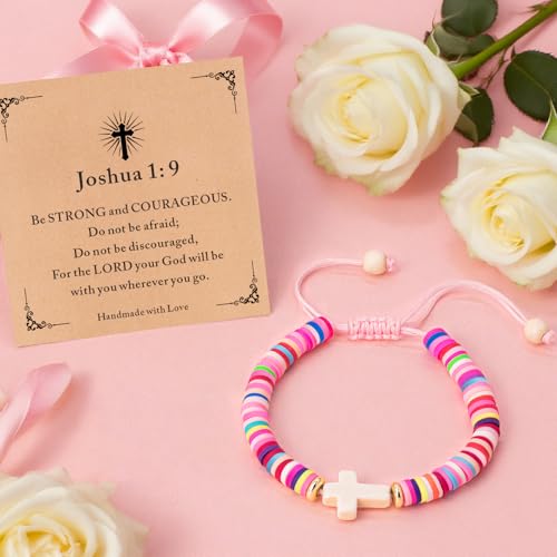 Cute Cross Bracelet Teen Girl Gifts Trendy Stuff Christian Gifts for Kids/Girls/Boys/Teens/Women Jewelry Colorful Jesus Bracelets Christmas Religious Communion Baptism Confirmation Gifts - color: 2-Be Strong and Courageous