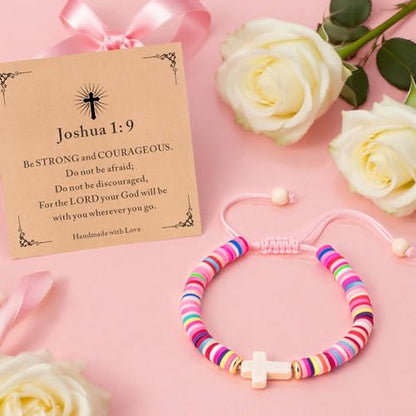 Cute Cross Bracelet Teen Girl Gifts Trendy Stuff Christian Gifts for Kids/Girls/Boys/Teens/Women Jewelry Colorful Jesus Bracelets Christmas Religious Communion Baptism Confirmation Gifts - color: 2-Be Strong and Courageous