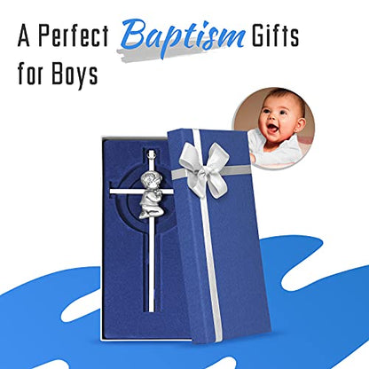 Tryuunion Baby Wall Cross Baptism Gifts for Boys, 7-inch Silver Blessing Boy Baptism Crosses for First Holy Communion Christening and Dedication Baptismal Gifts from Godparents - color: Silver Boy