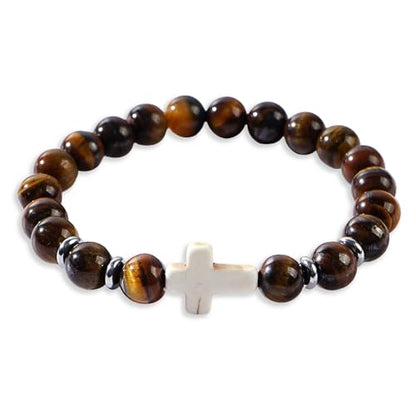Cross Birthstone Gemstone Beaded Stretch Protection Bracelet for Man Woman, Handmade Healing Stone Chakra Beads Elastic Bracelets Accessories Fashion Jewelry Gift. - color: Cross Tiger Eye Bead