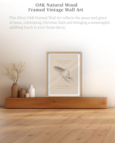 iHery 16x20in Luke 15:4 Jesus Leaves the 99 Framed Christian Wall Art - color: OAK Framed 99 Sheep, size: 20"L x 16"W