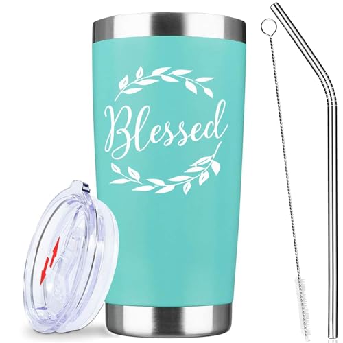 20oz Laurel Wreath Blessed Insulated Stainless Steel Tumbler with Lid - color: white-Mint