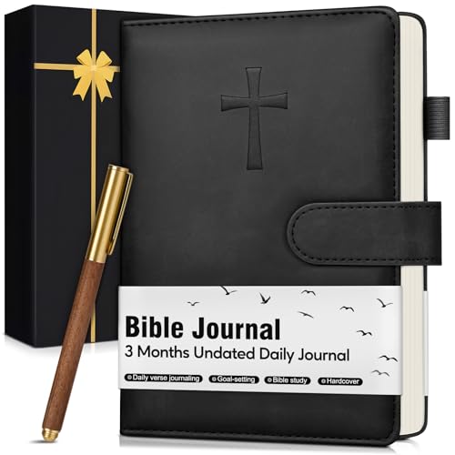 Leather Christian Bible Journal for Men, Prayer Journal for Scripture Study & Daily Devotional, Undated Church Notes Notebook, Jesus Religious Faith Gifts for Pastor, Graduation, Baptism, Black - color: Black