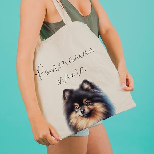 Dog Mom Canvas Tote Bag for Women, Reusable Cotton Shoulder Bag, Dog Lover Gift, Mother’s Day Pet Mom Shopping Tote - color: Pomeranian