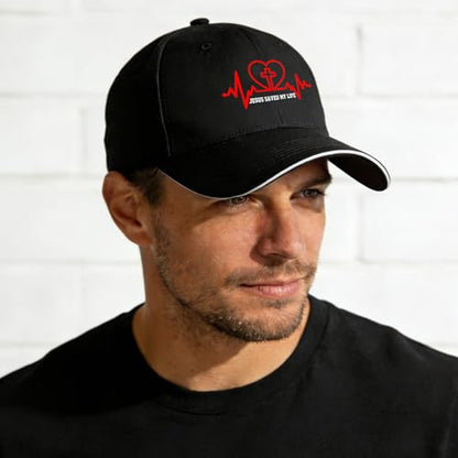Jesus Baseball Cap for Men and Women Adjustable Christian Trucker Hat Fashion Cross Golf Hat - color: Jesus Saved My Life Love Heart Beat Christian Cross