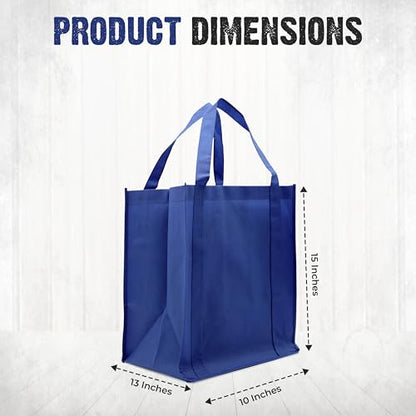Novel Box 5Pack Non-Woven Reusable Reinforced Tote Bags 13x15x10in with Handle-Heavy Duty Foldable Bag for Groceries & Picnic - color: Royal Blue