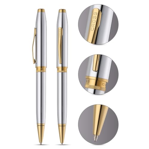Cross Foundry Polished Chrome Gold Ballpoint Pen, Medium Point, Black Ink - color: Polished Chrome with gold