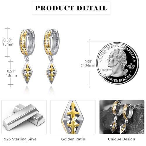 Cross Earrings 925 Sterling Silver Cross Dangle Earrings Christianity Jewelry Gift for Men Women - style: Square Cross