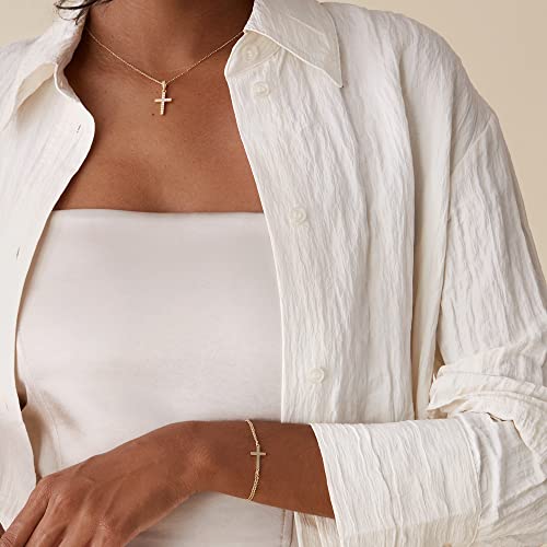 PAVOI 14K Gold Plated Sideways Cross Bracelet for Women, Religious Bracelet - style: Double Chain
