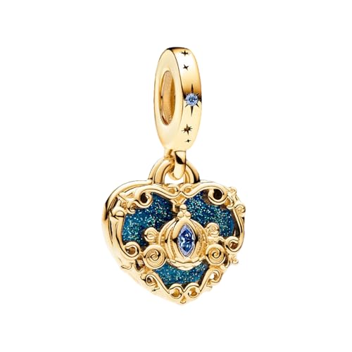 LUXILLA 925 Sterling Silver Charm Golden Family Tree Sparkling Cross Cute Dragon Charms Fits Bracelets Necklace Pendant Bead Jewelry Gift for Women Family Friends - color: Cinderella's Carriage Heart Charm