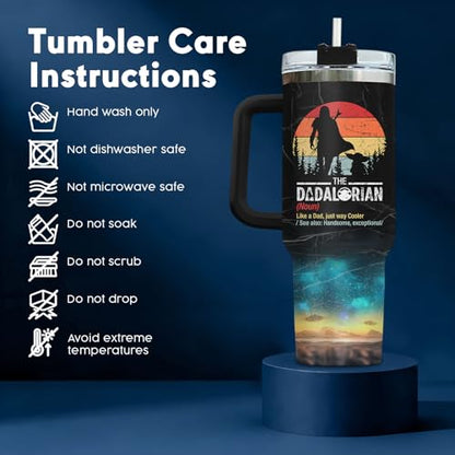 34HD Dadalorian Daddy Dad Funny 40 oz Tumbler with Handle, Gift for Papa - color: Dadalorian with Lid