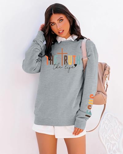 Christian Sweatshirt Women Bible Verse Pullover Religious Faithful Shirt - color: Grey, size: Small