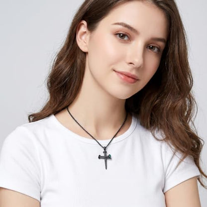 14K Gold Plated Cross Pendant Necklace Christian Jewelry Religious Gift - color: B04-Nail Cross Turquoise
