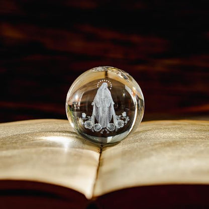 Virgin Mary Crystal Ball 2.3in 3D Laser Engraved Religious Gift Statue - style: Virgin Mary-1