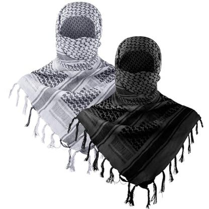 Aonal Military Shemagh Tactical Desert Scarf, Keffiyeh Scarf for Men - color: X-white & Black (2 Pcs)