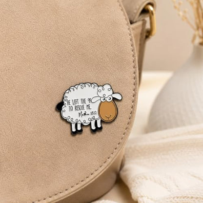 Christian Sheep Enamel Pin - Bible Verse Pins Brooch for Backpacks, Jackets, Hats with "HE LEFT THE 99 TO RESCUE ME.". Religious Brooches Gift for Christians, Church Friends