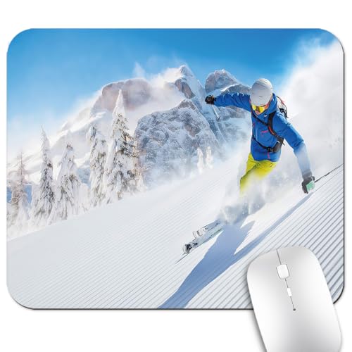 Skier Skiing Downhill Mouse Pad, Extreme Winter Mountains Sports Desk Mat - color: Cute Colorful Art Rec33