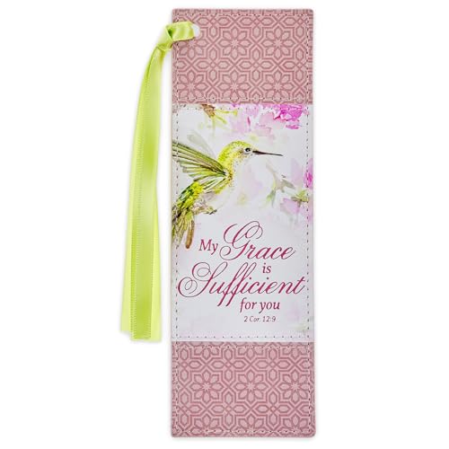 Christian Art Gifts Faux Leather Scripture Bookmark: Grace is Sufficient - color: Pink - Grace