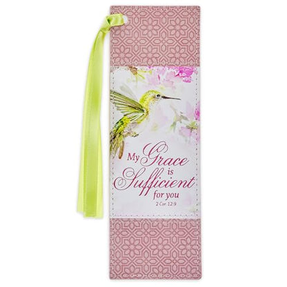 Christian Art Gifts Faux Leather Scripture Bookmark: Grace is Sufficient - color: Pink - Grace