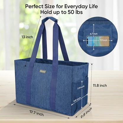 BALEINE Soft 9 Gallon Extra Large Utility Tote, Foldable Reusable Storage Bag (Denim Blue) - color: Denim Blue, size: 1-Pack