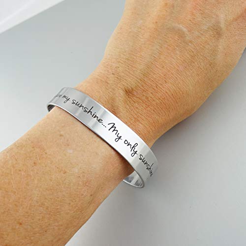 FashionJunkie4Life 925 Sterlin Silver and Stainless Steel Open Cuff Bracelet - color: You are My Sunshine - Wide