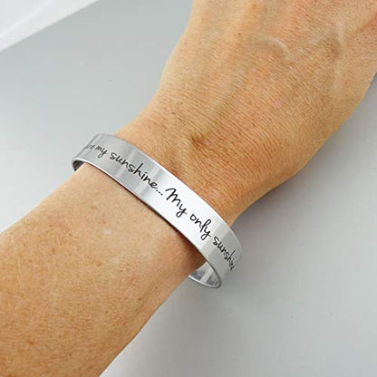 FashionJunkie4Life 925 Sterlin Silver and Stainless Steel Open Cuff Bracelet - color: You are My Sunshine - Wide