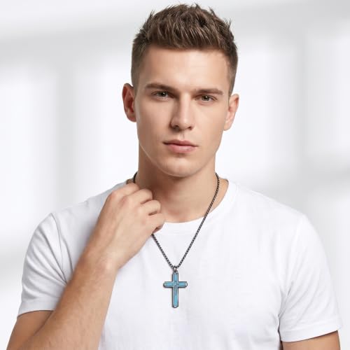 14K Gold Plated Cross Pendant Necklace Christian Jewelry Religious Gift - color: A06-Cross Black Turquoise