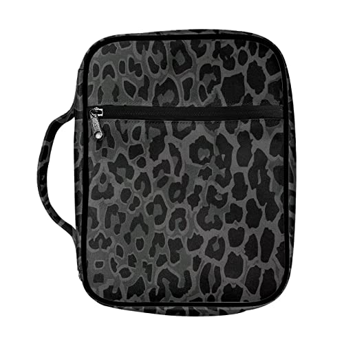 Suobstales Black Dark Green Leopard Print Bible Cover Carrying Book Case Church Bag Bible Protective with Handle, Portable Bible Bags Bible Protective Holder for Women Men - color: Black Leopard Print