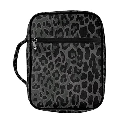 Suobstales Black Dark Green Leopard Print Bible Cover Carrying Book Case Church Bag Bible Protective with Handle, Portable Bible Bags Bible Protective Holder for Women Men - color: Black Leopard Print