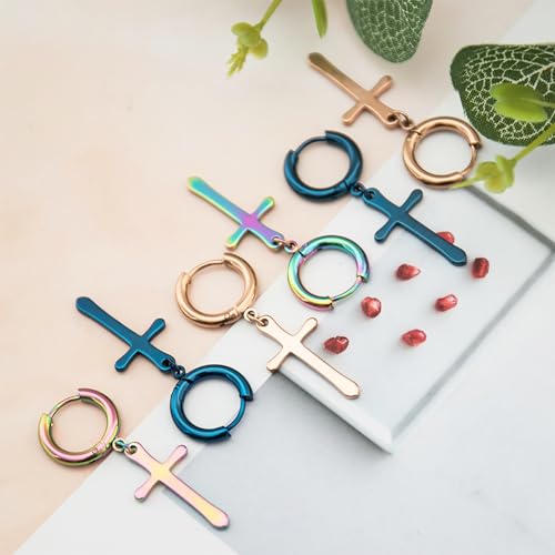 NEWITIN 9 Pairs Cross Earrings for Men Women Stainless Steel Earrings Set - color: Exquisite Colorful