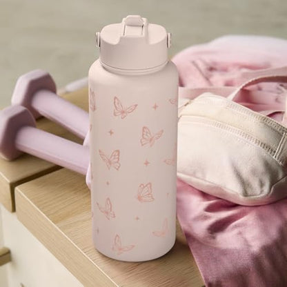 Butterfly Water Bottle Insulated Vacuum Stainless Steel 32oz with Lid, Gifts for Women Girls Teens Birthday Christmas - color: Butterfly