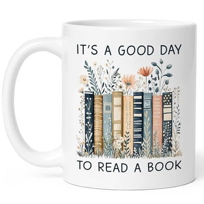 Gifts for Books Lovers Women - It’s A Good Day To Read A Book Mug, Book Lover Mugs, Books Coffee Cup with Stacked Novel Design, Bookworm Mugs for Readers - color: Book