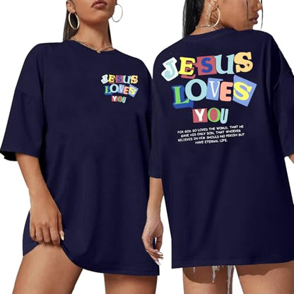 Christian Faith Shirts for Women Jesus Shirt YHWH Inspirational Bible Verse T-Shirt Religious Oversized Graphic Tee - color: Dark Blue, size: Small