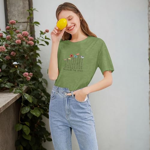 Women's Christian Shirt Fruit of The Holy Spirit Flower T-Shirt Inspirational Bible Text Top - color: Z-q6013-green, size: Small
