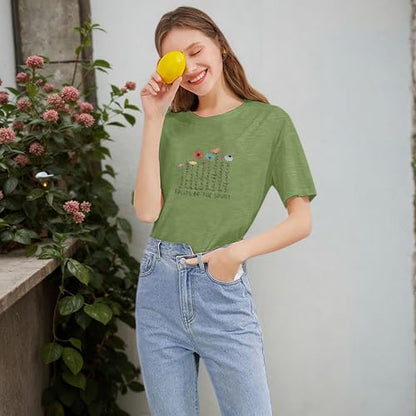 Women's Christian Shirt Fruit of The Holy Spirit Flower T-Shirt Inspirational Bible Text Top - color: Z-q6013-green, size: Small