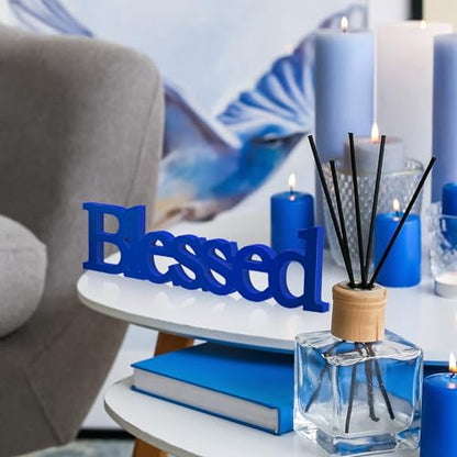 Blulu Blessed Letter Table Sign Wooden Blessed Standing Sign,Blue - color: Blue