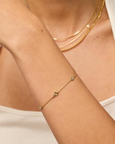 PAVOI 14K Gold Plated Sideways Cross Bracelet for Women, Religious Bracelet - style: Station