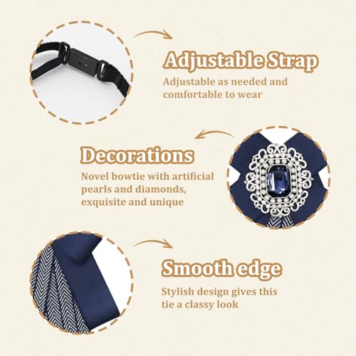 Womens Bow Tie Adjustable Rhinestone Bowtie for Women Ladies Girls Pre-tied Womens Tie for Shirt Suit Uniform - color: Blue-strap-style 3