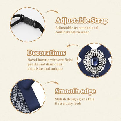 Womens Bow Tie Adjustable Rhinestone Bowtie for Women Ladies Girls Pre-tied Womens Tie for Shirt Suit Uniform - color: Blue-strap-style 3
