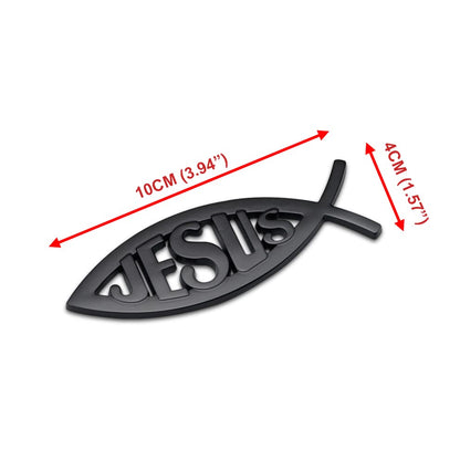 PTDecals 1PCS Solid Metal Christian Jesus Fish Emblem Decal Badge Black