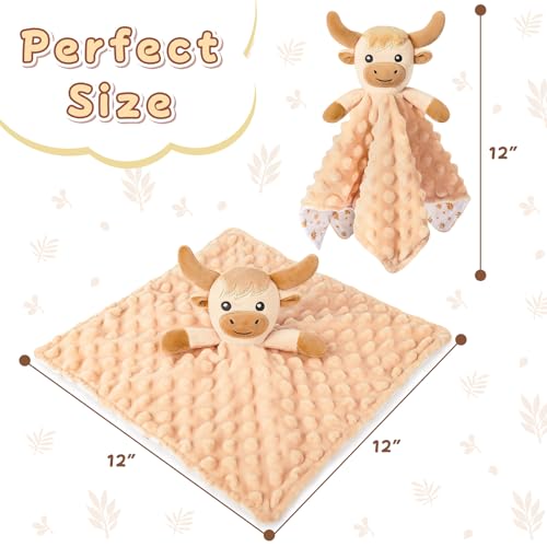 Loveys for Babies, Beige Highland Cow Baby Security Blanket - color: Brown Highland Cow