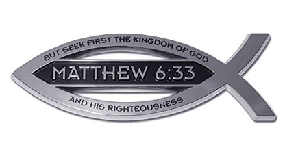 Elektroplate Christian Fish Matthew 6:33 with Verse OEM Chrome Emblem for Cars, Trucks, and All Auto | Universal Fit at 4" x 1.4" | Weatherproof - color: Matthew 6:33