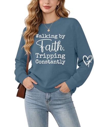 Christian Sweatshirts for Women Jesus Long Sleeve Graphic Shirts - color: Blue, size: Medium