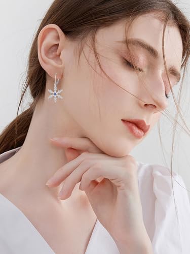 HPQQ Earrings for Women Sterling Silver Dangle Earrings Birthday Christmas Jewelry Gifts for Women Wife Mom - color: White Gold-Snowflake