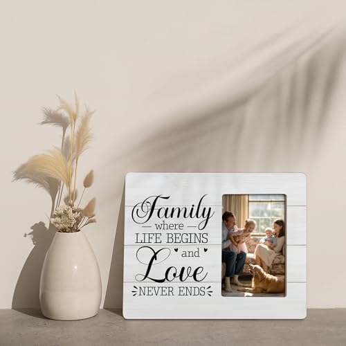 Family Picture Frame Gifts, Where Life Begins & Love Never Ends, Gift for Mom Dad Frames Fits 4x6 Photo - color: Red