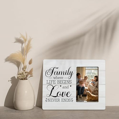 Family Picture Frame Gifts, Where Life Begins & Love Never Ends, Gift for Mom Dad Frames Fits 4x6 Photo - color: Red